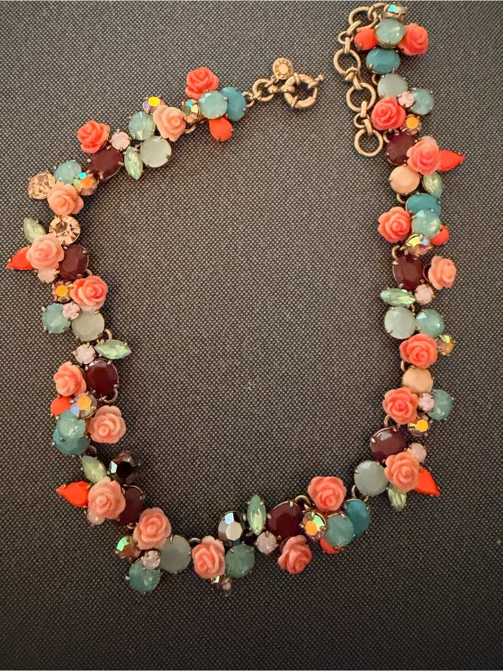 J. Crew Coral, Teal, Mint and Burgundy Floral Statement Necklace